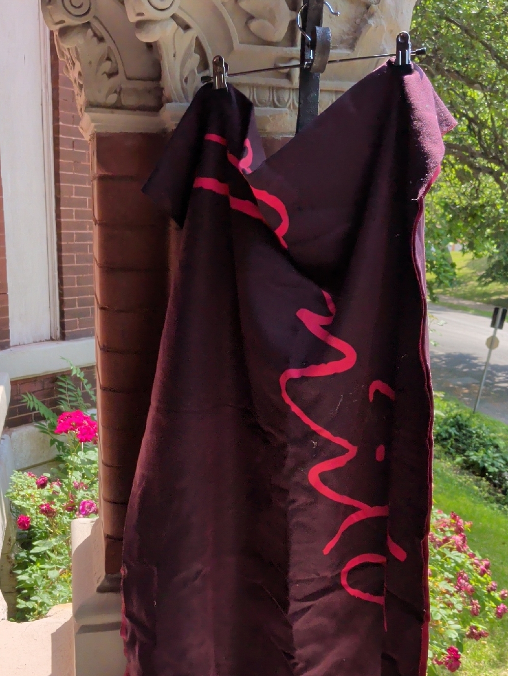 Nwt $375 Eugenia Kim Incognito Dark Plum Scarf with Pink Script